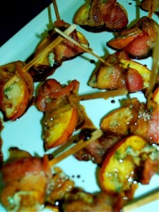 Bacon Wrapped Persimmon with Blue Cheese and Balsamic-Honey Glaze