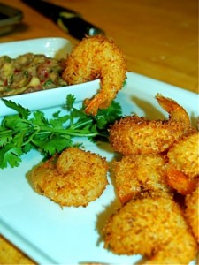 Coconut Tempura Shrimp with Banana, Lime, Cilantro Relish